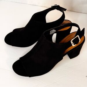 Style & Co. Black Suede Open-Toe Ankle Strap Heels